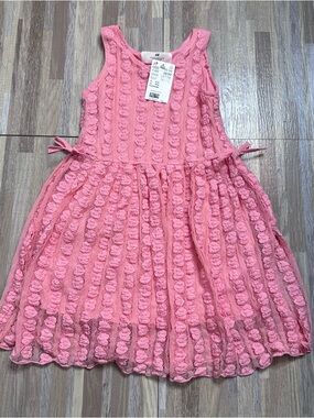 H&M Pink Sleeveless Textured Lace Tie-Waist Dress NWT Youth Size 4-6